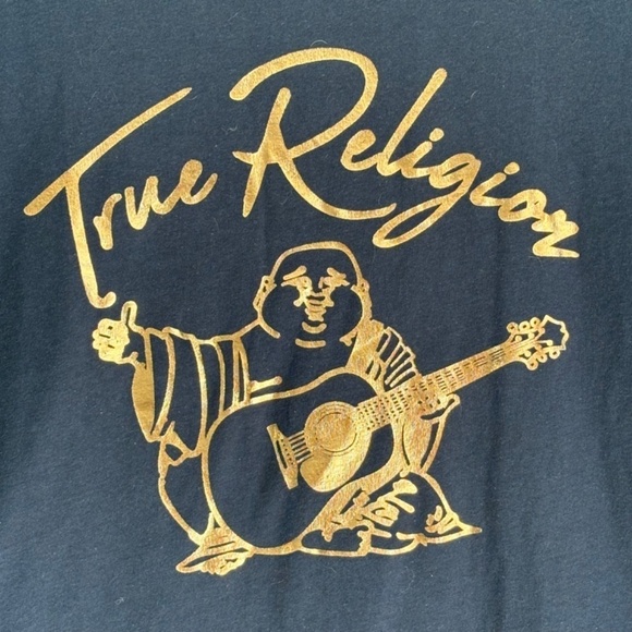 True Religion Navy and rose gold buddha foil t-shirt size XL (fits smaller) - Picture 3 of 7